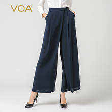 VOA-pantalones de pierna ancha de cintura alta para mujer, pantalón largo de seda, color azul marino, para oficina, Primavera/otoño, K7186 2024 - compra barato