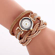 Мужские часы, роскошные модные повседневные золотые кварцевые женские Стразы Часы плетеный кожаный браслет часы женские наручные часы для женщин и девочек Подарки 2024 - купить недорого