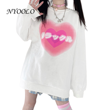 NYOOLO 2021 Spring Autumn Japanese Love Print Long Sleeve T-Shirt Women Casual Streetwear O-Neck Pullovers Sweet Girls Tops Tee 2024 - buy cheap