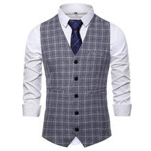 New Fashion Men Plaid Vests Business Tops Single Buttons Casual Slim Fit Suits Dress Vests For Men Plus Size Male Clothing S-3XL 2024 - buy cheap