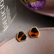 Doreen Box  New Trendy Acrylic Ear Post Stud Earrings Coffee Hexagon/Oval Leopard Print Earrings Ladies Fashion Jewelry , 1 Pair 2024 - buy cheap