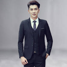 Костюм мужской из трех предметов, приталенный повседневный костюм в Корейском стиле, свадебное платье, черные синие брюки, серый, весна-осень 2020 2024 - купить недорого