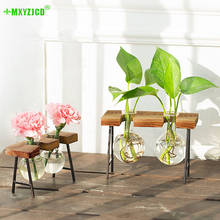 Wood Frame Hydroponic Transparent Glass Vase Desktop Plant Glass Container Office Living Room Retro Potted 2024 - buy cheap