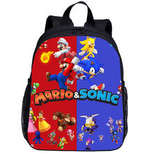 Mochila escolar de dibujos animados para niños y niñas, morral con estampado 3D de Mario VS Sonic, a la moda 2024 - compra barato