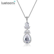 LUOTEEMI Necklace Women Fantasy Long Waterdrop Necklace White Gold Women Necklaces High Quality Shinning Cubic Zircon Jewelry 2024 - buy cheap