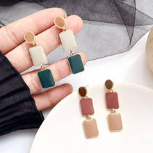 Simple Cute Rectangle Enamel Drop Earrings For Women Korean Geometry Pendant Earring Female Fashion Jewelry Wholesale 2024 - buy cheap
