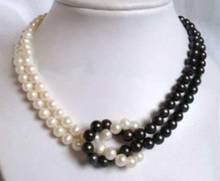 2 Rows 7-8mm white black Akoya Pearl Necklace 18" 2024 - buy cheap