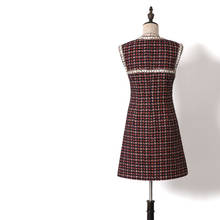 Мода 2020 Новое Осеннее дизайнерское подиумное женское твидовое платье без рукавов с бантом винно-Красного цвета Robe Femme 2024 - купить недорого