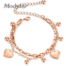 Modyle 2022 New Fashion Heart Double layer Bracelet For Women Adjustable Silver Color Stainless Steel Bracelets Bangles Jewelry 2024 - buy cheap