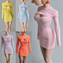 1/6 Female Figure Sexy Open Chest T-shirt Long Bottom Dress Long Sleeve Slim Mini Skirt for 12 inch Action Figure Body 2024 - buy cheap