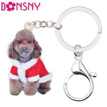 Bonsny Acrylic Christmas Glasses Dog Key chains Key Rings Pets Jewelry Bag Car Wallet Charm Decoration Gift For Girls Lady 2024 - buy cheap