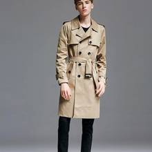 Англия Стиль Мужская мода Хаки пальто с поясом милитари средней длины пальто размера плюс 6XL двубортный бизнес ветровка Тренч 2024 - купить недорого