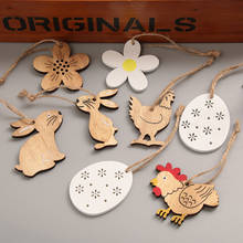 8Pcs/Set Easter Wood Chips Hanging Ornaments Easter Decorations Wooden Pendants Rabbit Eggs DIY Handcraft Pasen 2021 2024 - buy cheap
