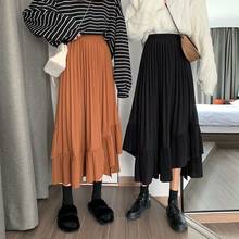 Luck A  2020 Spring Korean Skirt Women High Waist Asymmetrical Midi Elastic Pleated Skirts Female Casual Fashion Tide 2024 - buy cheap