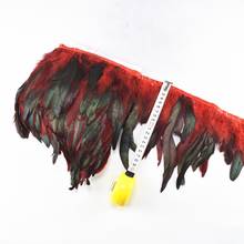 1 metros de comprimento alta qualidade galo vermelho trims pena franja tingida com fita de cetim para saia penas para artesanato festa 2024 - compre barato