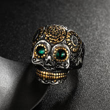 Valily 316L Stainless Steel Men's Gothic Gold Carving kapala Skull Rings Green Red CZ Ring Hiphop Rock Rings Jewelry For man 2024 - buy cheap