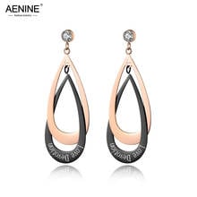 AENINE, pendientes de 2 capas con forma de gota de Color dorado y negro y rosa, joyería de acero inoxidable, cristales de imitación AE18091 2024 - compra barato