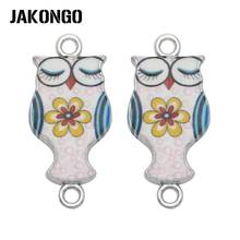 10PCS Silver Color Enamel Owl Charm Connector for Jewelry Making Bracelet Accessories Findings DIY 26x12mm 2024 - buy cheap