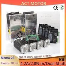 ACT Motor 4Axis Nema23 Stepper Motor 23HS2442B Dual Shaft 57BYGH 425oz-in 112mm 4.2A+Driver DM542 50V 4.2A+Power+Breakout Board 2024 - buy cheap