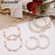 Simple Plain Gold Color Metal Pearl Hoop Earrings Fashion Big Circle Hoops Statement Earrings for Women Party Jewelry 2024 - buy cheap