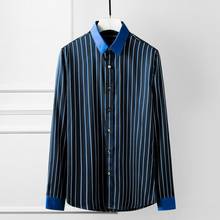 Minglu-camisa de lujo a rayas azules para hombre, camisas de vestir de manga larga, camisas informales de algodón Tencel, Camisa ajustada de talla grande 4xl 2024 - compra barato