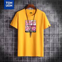Teeshirts camiseta masculina de estampa desenho, camiseta amarela preta 100% algodão de alta qualidade para homens, roupa de verão 2020 2024 - compre barato