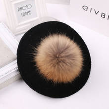 01912- solid winter warm True mink  Hair ball  lady wool   beret cap women leisure  hat 2024 - buy cheap