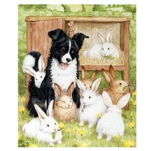 Pintura de diamantes redonda completa quadrada, pintura de bordas de animais de fazenda vintage, coelho, cachorro, bordado com miçangas, faça você mesmo, artesanato de mosaico de diamantes 2024 - compre barato