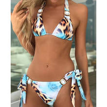 Conjunto de bikini de leopardo para mujer, bañador sexy con decoración de diamante, triangular, traje de baño de vendaje de neón, bikini blanco para mujer 2020 2024 - compra barato