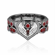 Boho Vintage Black Heart Wing Guard Love Engagement Ring Set Red Zircon Crystal Wedding Rings for Women Bridal Promise Jewelry 2024 - buy cheap