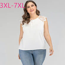 New 2021 summer plus size tops for women large blouse loose casual sleeveless lace O neck white short shirt 3XL 4XL 5XL 6XL 7XL 2024 - buy cheap