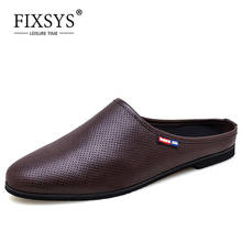 FIXSYS Arrive Men Casual Shoes Leather Fashion Breathable Slippers Lightweight Half Shoes Man Anti-slip Mules Summer Flat Shoes 2024 - buy cheap