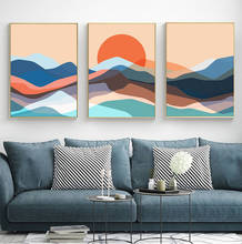 3pc Cartaz Arte Da Parede Paisagem Abstrata Do Sol Do oceano Colorido Ondas Do Mar Pintura Da Lona Impressão Imagem para Sala de estar Em Casa decoração 2024 - compre barato