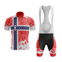 Noruega vermelho conjunto camisa de ciclismo maillot hombre manga curta bicicleta roupas bib shorts gel respirável almofada mtb 2024 - compre barato