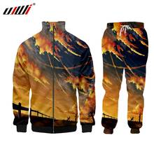 UJWI 2 Pieces Sets Tracksuit Men Hooded Sweatshirt+pants Pullover Hoodie Sportwear Stand-up jacket Anime sky Casual Men Clothes 2024 - buy cheap