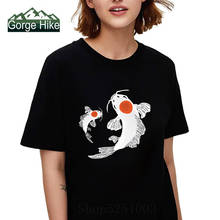 3d vintage t-shirts carpiod o-neck dois koi peixe t camisa japonês yin yang carpa de manga curta feminina 2019 verão topo t camisa streetwear 2024 - compre barato