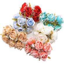 6pcs/lot white lace silk rose bouquet artificial flower wedding home decoration accessories DIY wreath gift box craft flowers 2024 - buy cheap