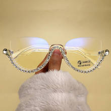 Mulheres de luxo metade do quadro óculos de sol óculos femininos diamante moldura óptica transparente olho de gato óculos azuis uv400 oculos 2024 - compre barato