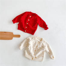 Детские свитера, кардиган для новорожденных, вязаная одежда с помпонами, свитер для маленьких девочек и мальчиков, пальто, хлопковый кардиган для младенцев, свитер для девочек 2024 - купить недорого