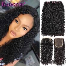 Double Drawn Human Hair Pissy Curls Bundles and Closure Fumi Hair Weave Pixie Curls 3Bundles with Closure Remy Hair Extensions 2024 - buy cheap