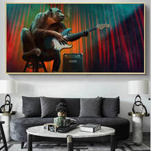 Póster de guitarra de juego de mono e impresiones, arte de pared, Cuadros, imagen de Animal, decoración de pared, sala de estar lienzo para, decoración del hogar, pintura 2024 - compra barato