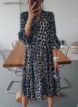 Lugentolo женское свободное Новое весенне-летнее платье с леопардовым принтом с рукавами средней длины повседневное шифоновое женское свободное платье 2024 - купить недорого