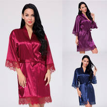 ночные халаты Sexy Lace Sleepwear Women Satin Pijamas Nightgown Deep V Neck  Strap Spaghetti Sleep Wear Night Gown Dress kimono 2024 - buy cheap