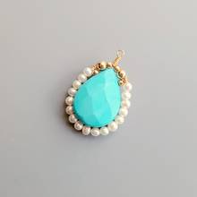 Lii Ji Real White Freshwater Pearl Dye Blue Turquoise Pendant Handmade Drop Charm Delicate Jewelry For Women Gift 2024 - buy cheap