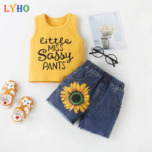 2021 Summer Boys and Girls Clothes Set Cute Sleeveless T-Shirt Denim Shorts Baby Girl Outfits 2 To 6 Years Toddler Kids Clothing 2024 - buy cheap