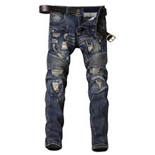 Calça jeans justa para homens, calça jeans de slim fit para trabalho, rasgada para homens 2024 - compre barato