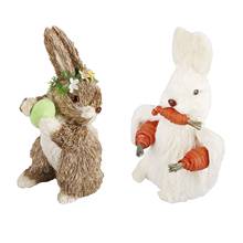 1Pc Straw Rabbit Figurines Decoration Crafts Lifelike Handmade Woven Straw Rabbit Ornament For Easter Day Decorations 2024 - buy cheap