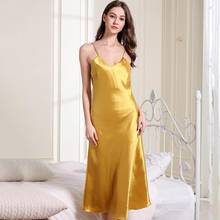 Women Satin Nightdress Yellow Summer New Suspender Skirt Sleepwear V-neck Nightgown Sexy Long Spaghetti Stap Night Dress 2024 - buy cheap