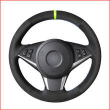 Black Suede Car Green Marker Steering Wheel Cover for BMW E60 530d 545i 550i E61 Touring 2005-2009 E63 E64 630i 645Ci 650i 2024 - buy cheap