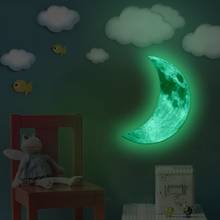 Светящаяся Луна настенная наклейка DIY 3D настенная наклейка s для детской комнаты, спальни, светится в темноте Настенная Наклейка для домашнего декора гостиной 2024 - купить недорого